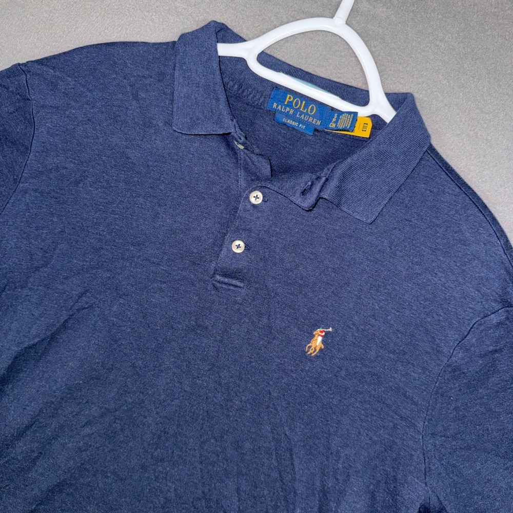 Polo Ralph Lauren Polo Shirt Mens Small Navy Blue Classic Fit Flesh Pony Logo